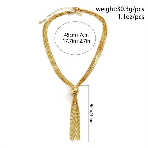 NEW GOLD TASSEL CHAIN NECKLACE CHUNKY STATEMENT NECKLACE CHOOSE GOLD OR SILVER - Picture 6 of 13